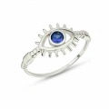 14K Solid Gold Blue Sapphire Eye Ring, Elegant Protective and Lucky Gold Ring