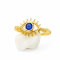 14K Solid Gold Blue Sapphire Eye Ring, Elegant Protective and Lucky Gold Ring