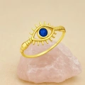 14K Solid Gold Blue Sapphire Eye Ring, Elegant Protective and Lucky Gold Ring