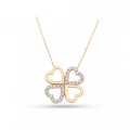 14K Solid Gold Double Heart Clover Necklace