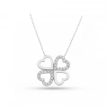 14K Solid Gold Double Heart Clover Necklace