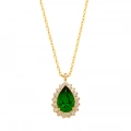 14 Ayar Altın Damla Kesim Anturajlı Zümrüt Kolye