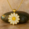 14 Ayar Altın Beyaz Papatya Kolye