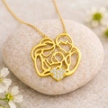 14 Ayar Altın Kalp Detaylı Aİle Kolye, Anne ve Bebek Kolye
