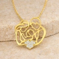 14 Ayar Altın Kalp Detaylı Aİle Kolye, Anne ve Bebek Kolye