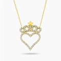 14 Ayar Altın Taç ve Yıldız Detaylı Kalp Kolye