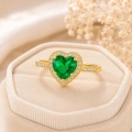 14K Solid Gold Emerald Heart Ring, Elegant & Sparkling Design