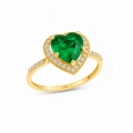 14K Solid Gold Emerald Heart Ring, Elegant & Sparkling Design