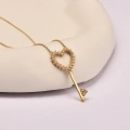 14K Gold Heart Key Necklace, Gold Lock Jewelry, Key to My Heart Necklace, Gift for Girlfriend
