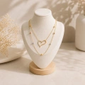 14K Solid Gold Layered Heart Necklace