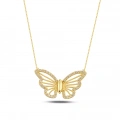 14K Gold Butterfly Necklace, Gold Minimalist Luck Necklace, Elegant Wings Necklace
