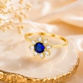 14K Solid Gold Blue Sapphire Baguette Ring
