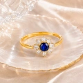 14K Solid Gold Blue Sapphire Baguette Ring