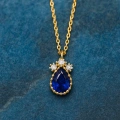 14 Ayar Altın Mavi Safir Damla Kolye