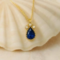 14 Ayar Altın Mavi Safir Damla Kolye