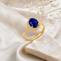 14 Ayar Altın Mavi Safir Oval Yüzük