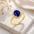 14 Ayar Altın Mavi Safir Oval Yüzük