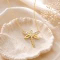 14K Solid Gold Mini Dragonfly Necklace