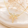 14K Solid Gold Mini Dragonfly Necklace