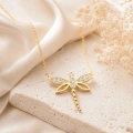 14K Solid Gold Mini Dragonfly Necklace