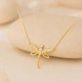 14K Solid Gold Mini Dragonfly Necklace