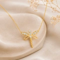 14K Solid Gold Mini Dragonfly Necklace