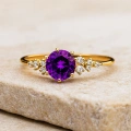 14K Solid Gold Minimal Amethyst Ring