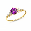 14K Solid Gold Minimal Amethyst Ring