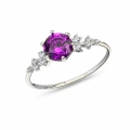 14K Solid Gold Minimal Amethyst Ring