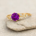 14K Solid Gold Minimal Amethyst Ring