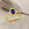 14K Solid Gold Oval Cut Blue Sapphire Ring