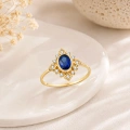 14K Solid Gold Oval Cut Blue Sapphire Ring