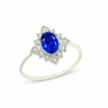 14K Solid Gold Oval Cut Blue Sapphire Ring