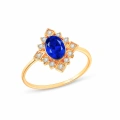 14K Solid Gold Oval Cut Blue Sapphire Ring