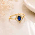 14K Solid Gold Oval Cut Blue Sapphire Ring