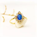 14K Solid Gold Oval Cut Blue Sapphire Ring