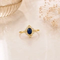 14K Solid Gold Oval Cut Blue Sapphire Ring