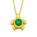 14 Ayar Altın Yeşil Zümrüt Taşlı Kaplumbağa Kolye