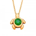 14 Ayar Altın Yeşil Zümrüt Taşlı Kaplumbağa Kolye