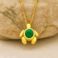 14 Ayar Altın Yeşil Zümrüt Taşlı Kaplumbağa Kolye