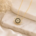 14K Solid Gold Black Onyx Sun Necklace