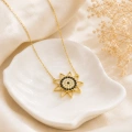 14K Solid Gold Black Onyx Sun Necklace