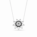 14K Solid Gold Black Onyx Sun Necklace