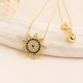14K Solid Gold Black Onyx Sun Necklace