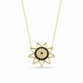 14K Solid Gold Black Onyx Sun Necklace