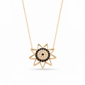 14K Solid Gold Black Onyx Sun Necklace