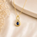 14K Solid Gold Blue Sapphire Infinity Necklace