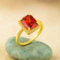 14K Solid Gold Emerald Cut Ruby Ring