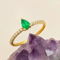14K Solid Gold Green Emerald Minimal Ring