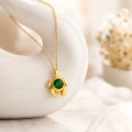 14K Solid Gold Green Emerald Turtle Necklace